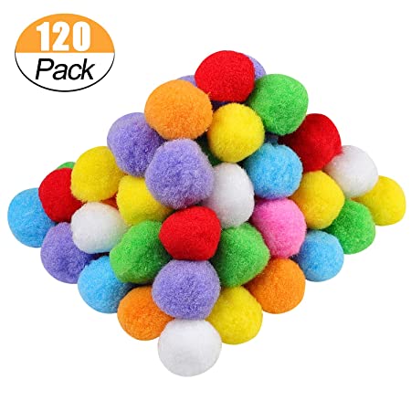 120 Pack 1.5 Inch Assorted Pom Poms for DIY Creative Crafts Decorations, Assorted Colors