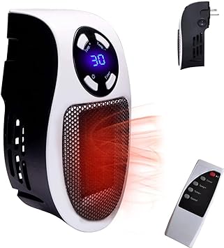 Plug In Heater for Indoor Use - 350W Fast Heating Small Plug In Wall Heater, Low Wattage Space Heater 12-Hour Timer, Auto Shut Off - Quiet & Space-Saving Ceramic Mini Heater