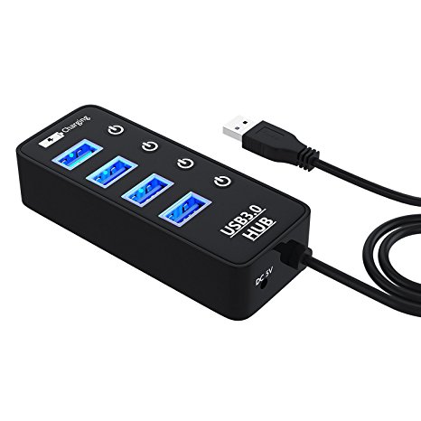 USB 3.0 Hub , MENGGOOD Portable 4-port USB 3.0 HUB Splitter Data Hubs Charging Port with Independent Switch Extension Super Speed Data Transfer for Windows Mac Laptop PC U-Disk iPhone Samsung