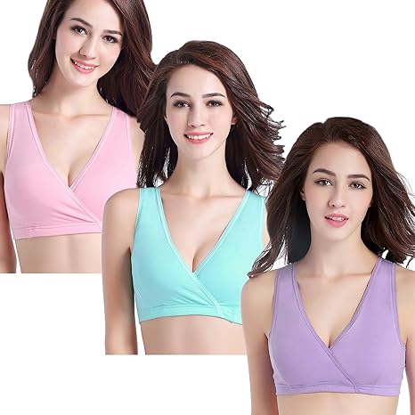 CAKYE 3 Pack Maternity Nursing Sleep Bra Breastfeeding Cotton Bralette