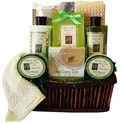 Green Tea Zen Calming Tea, Bath and Body Gift Basket Spa Set