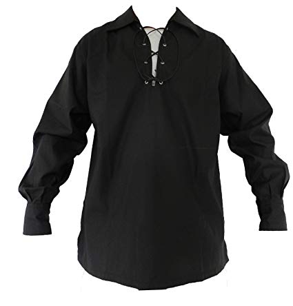 Men’s Long Sleeve Shirt, Jacobite Ghillie Shirt for Kilts, w/Leather Tie
