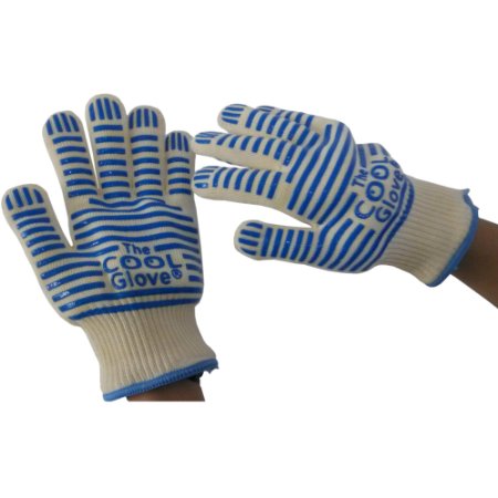 ekSel COOL Oven Grill and BBQ Gloves EN407 Certified to withstand 662F White Woven Aramid with Non-Slip Blue Silicone One Size fits Most Flexible and Lightweight 2 Pack 1 Pair