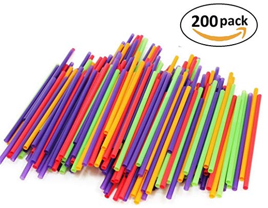 200-Count Drinking Straws for Cold Drinks, Milkshakes and Healthy Drinks | Colored, Disposable, Recyclable | Kid-Friendly, Assorted Colors (Colors may Vary)