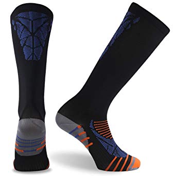 SuMade Women's Men's Hiking Compression Socks, Unisex Long Dark Summer Colorful Running Working Nursing Medical Compression Socks (15-20mmHg) to Help Circulation, Edema 1 Pair (Black, L/XL)