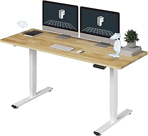 FLEXISPOT Pro Solid Wood 3 Stages Dual Motor 63x24 Inch Electric Height Adjustable Standing Desk Whole-Piece Board Rubber Wood Desk Sit Stand Up Desk (White Frame   Solid Wood Desktop)