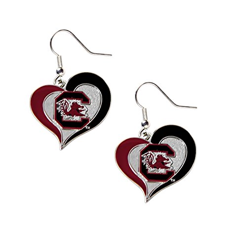 South Carolina Gamecocks Swirl Heart Dangle Logo Earring Set Charm Gift NCAA