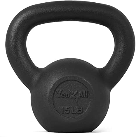 Yes4All Solid Cast Iron Kettlebell Weights Set – Great for Full Body Workout and Strength Training – Kettlebell 15 lbs (Black)