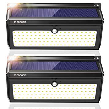 ZOOKKI 100 LED Solar Lights, 2000 Lumens Solar Motion Sensor Lights Outdoor, Waterproof Wireless Security Night Light for Outdoor Wall,Back Yard,Fence,Garage,Garden,Driveway 2 Pack