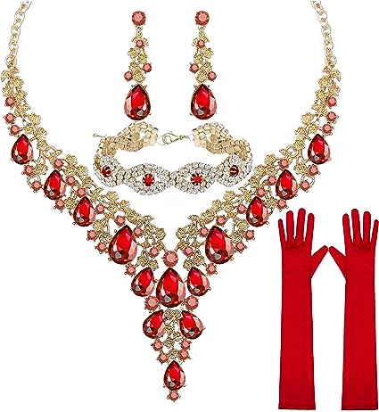 Paxuan Wedding Bridal Bridesmaid Austrian Crystal Rhinestone Jewelry Sets Statement Choker Necklace Earrings Bracelets Sets for Wedding Party Prom