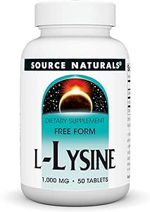 Source Naturals L-Lysine Free Form - Amino Acid Supplement Supports Energy Formation & Collagen* - 1000 mg - 50 Tablets