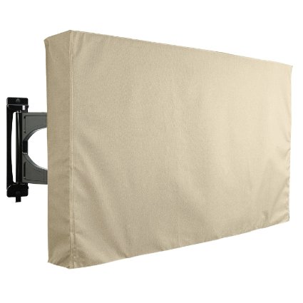 Outdoor TV Cover Beige Weatherproof Universal Protector for 55 - 58 LCD LED Plasma Television Sets - Compatible with Standard Mounts and Stands Built In Remote Controller Storage Pocket