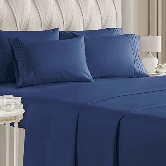 Full Size Sheet Set - 6 Piece Set - Hotel Luxury Bed Sheets - Extra Soft - Deep Pockets - Easy Fit - Breathable & Cooling Sheets - Comfy - Royal Blue - Navy Blue Bed Sheets - Fulls Sheets - 6 PC