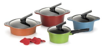 Happycall Hard Anodized Ceramic Nonstick Pot 10-piece Set Oven Safe Dishwasher Safe Silicone Pot Holders Cookware Set Assorted Colors