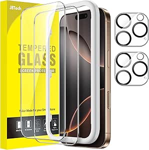 JETech Screen Protector for iPhone 16 Pro Max 6.9-Inch with Camera Lens Protector, Easy Installation Tool, Tempered Glass Film, HD Clear, 2-Pack Each