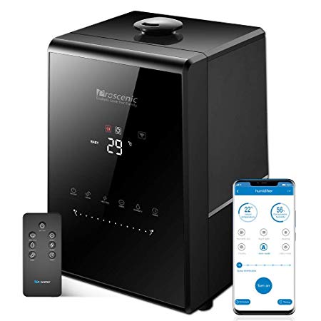 Proscenic 807C Ultrasonic Air Humidifier, App and Alexa Control, Warm and Cool Mist, Customized Humidity, 7 Adjustable Speeds, Baby mode, 5.5L Large Capacity Vaporizer for Bedroom, Black