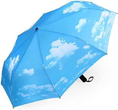 Blue Sky Umbrella, PLEMO Automatic Folding Travel Umbrella Parasol Auto Open Close for Men and Women