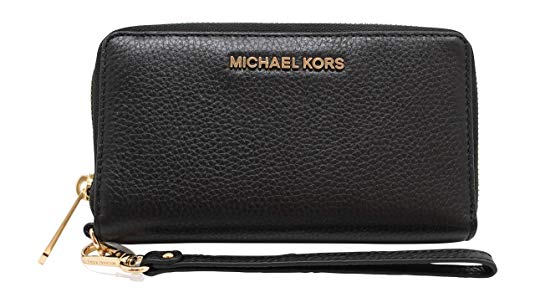 Michael Kors Jet Set Travel Large Flat Multifunction Phone Case Wristlet Pebble Leather