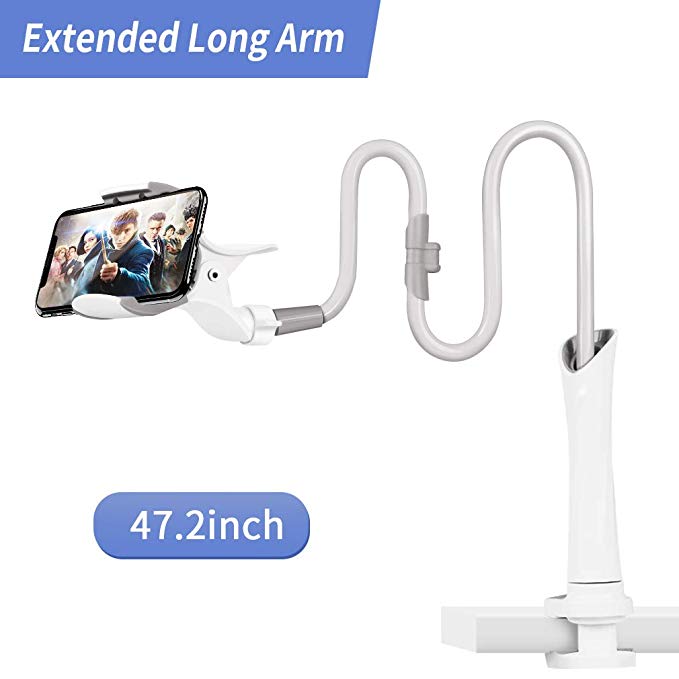 Quick Win Cell phone clip holder, Gooseneck Phone Holder Flexible Phone Desk Mount Lazy Phone Bracket Bed Cradle with Long Arm Compatible with 3.5-6.3 inch for iPhone Xs Max XR X 8 7 6 6s Plus