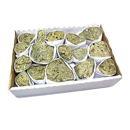 Rough Pyrite Selection Flat Box - Box Size 7.5x5x2" - Brazilian Stones - Reiki Stones - Rock Paradise Exclusive COA (Pyrite)