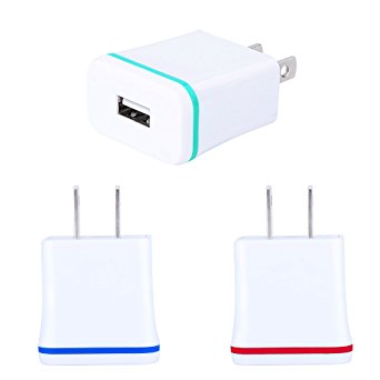 Wall Charger, FiveBox 3-Pack 1AMP USB Home Travel Wall Charger Adapter for iPhone 7 6, 6S, 6 Plus, 6s Plus, iPad, Tablet, Samsung Galaxy S7, HTC, LG, Google, Nokia, Sony and More USB Devices