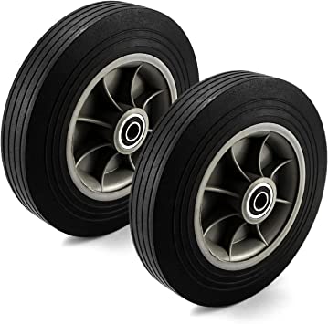 QWORK Hand Truck Wheel, 2 Pack, 10" x 2",5/8" Centered Axle, Solid Rubber Wheel for Hand Truck, cart, Power Washer, Capacity up to 220lbs