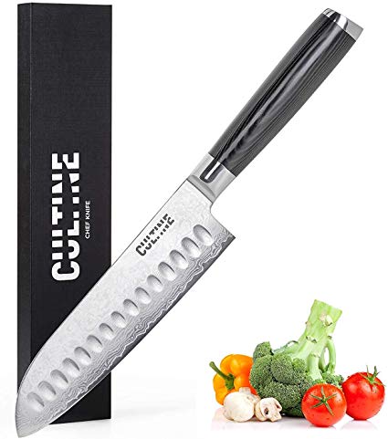 Cultine 7-Inch Santoku Knife with Stainless Steel Razor and Ergonomic Handle for Chopping, Slicing & Cutting Fruits, Vegetables and Meat