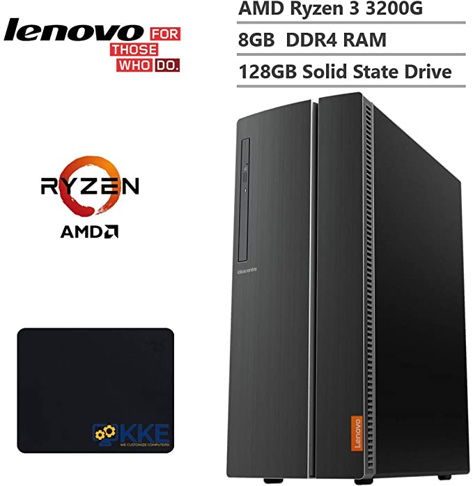 2020 Lenovo IdeaCentre 510A Desktop PC, AMD Ryzen 3 3200G 4.0GHz Max Boost(Better Than i3-9100), 8GB DDR4 RAM, 128GB SATA M.2. SSD, DVDRW, HDMI, Wi-Fi, Bluetooth, KKE Mousepad Bundle, Win10