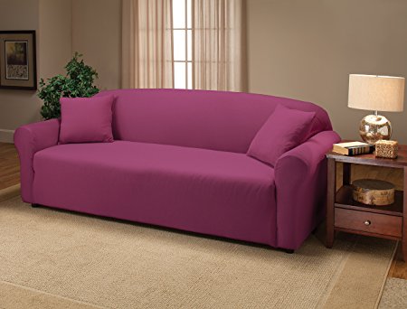 Madison Stretch Jersey Purple Sofa Slipcover, Solid