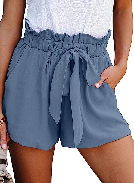 Dokotoo Womens Casual Summer Ruffle Belted Elastic Waist Shorts with Pockets