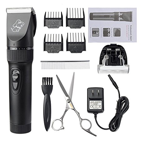 Pet Clippers,Focuspet Dog Clippers Kit 2000mAh Rechargeable Cordless dog Cat Pet Grooming Clippers Set Low Noise Electric Hair Trimming Clippers Set Small Medium Large Dogs Animals Black