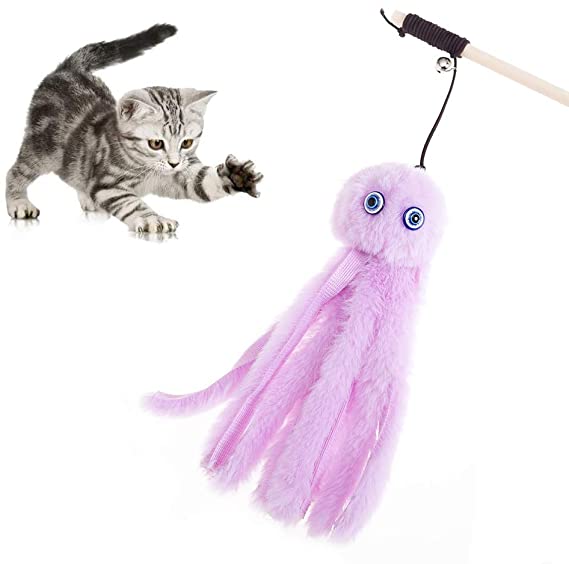nobrand Cat Wand Interactive Cat Teaser Toy with Octopus Bells Elastic String and Sturdy Wood Rod