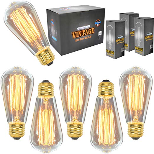 Vintage Edison Light Bulbs (6 Pack), 60W, ST64, E26, Squirrel Cage, Dimmable,Clear Glass, Industrial Vintage Incandescent Bulbs