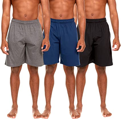 Essential Elements 3 Pack: Men's 100% Cotton Knit Pajama Sleep Lounge Casual Shorts with Pockets