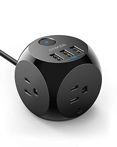 Power Strip, Anker PowerPort Cube, 3 Outlets and 3 USB Portable with Switch Control, Overload Protection, 5 ft Cable, for iPhone XS/XR/Max, Ultra-Compact for Travel, Cruise Ship and Office [UL Listed]