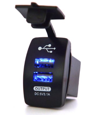 Cllena 12v Dc 3.1a Waterproof Dual Car USB Charger Socket Blue LED Indicator for Car Boat jeep Iphone 6s/6 Plug Outlet