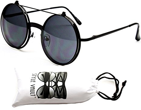 V137-vp Flip Up/Out/Detachable 2" Width Round Metal Django Sunglasses