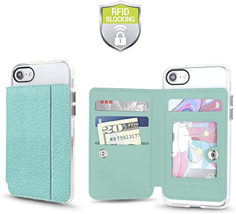 Cell Phone Wallet for Back of Phone, Stick On Wallet Credit Card ID Holder with RFID Protection Compatible with iPhone, Galaxy & Most Smartphones and Cases