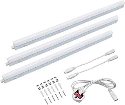 24w LED T5 Under Cabinet Link Light 6000k Cool White 220-240v AC Pack of 3 x 575mm 2 feet Replacement with Plug UC575-F