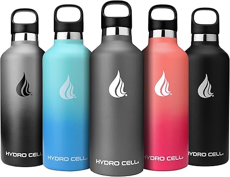 HYDRO CELL Stainless Steel Water Bottle with Straw & 2 Standard Mouth Lids (32oz 24oz 20oz 16oz) Keeps Liquids Hot or Cold w/Double Wall Vacuum Insulated Leak Proof Sport Design (Graphite 32oz)