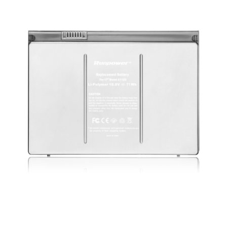 Runpower New Laptop Battery for Apple A1189 A1151 A1212 A1229 A1261 Macbook Pro 17-inch Series, Aluminum Body as Original (Not Plastic) - 18 Months Warranty [Li-polymer 6-cell 71Wh/6600mAh]