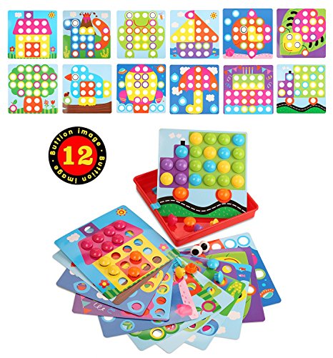 SANMIO Button Art Color Matching Mosaic Pegboard Early Learning Educational Toys for Boys and Girls