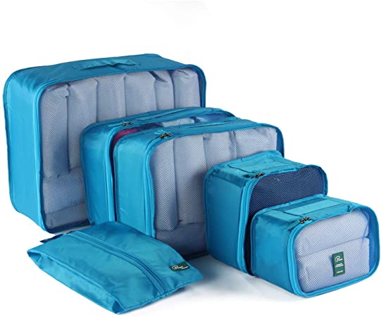 6 Set Packing Cubes-Large Capacity Travel Luggage Organizers with Shoe Bag-Cobalt Blue