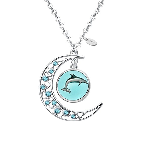 SENFAI New design The Moon Hang Dolphin Pendant Necklace