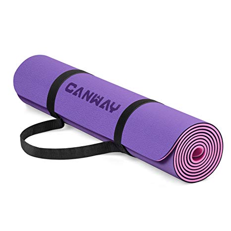 CANWAY Yoga Mat, 1/4 inch Pro Yoga Mat TPE Eco Friendly Non Slip Fitness Exercise Mat with Carrying Strap, Workout Mat for Yoga, Pilates and Floor Exercises - 100% High Density Tear Resistant