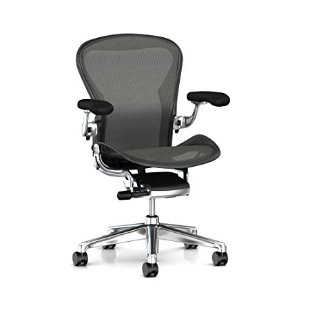 Herman Miller Aeron Task Chair: Standard Tilt - Zonal Back Support - Fixed Arm - Black Vinyl Armpad - Carpet Caster