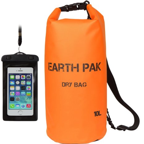 Earth Pak- Waterproof Dry Bag with Shoulder Strap - Roll Top Dry Compression Sack Keeps Gear Dry for Kayaking Beach Rafting Boating Hiking Camping with Free Bonus Waterproof Phone Case