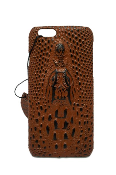 FS 0413 Phone Case iPhone 6 phone case Handmade PU Leather hard iPhone case crocodile leather texture 3D crocodile design Dark Brown