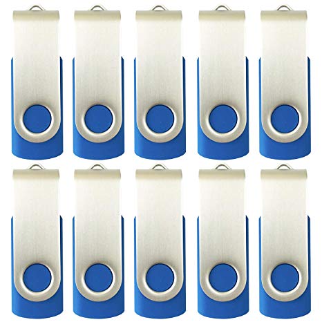 Enfain 10 Pack 4GB USB 2.0 Blue Flash Drives Bulk Small Capacity Thumb Drives Swivel Zip Drive Jump Drive Memory Sticks, with 12 White Labels for Marking