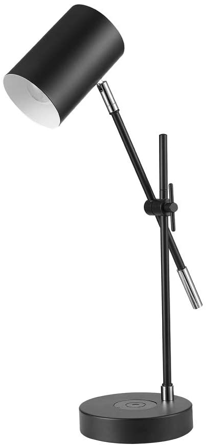 Globe Electric Tech Series 18" Balance Arm Desk Lamp, Matte Black, Chrome Metallic Accents, Wireless Charging on Base 52275